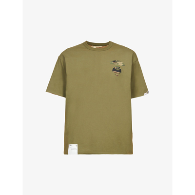 Aape Reversible Logo-print Cotton-jersey T-shirt In Khaki