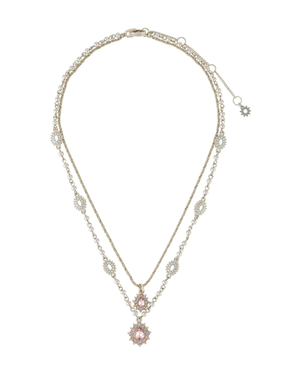 Marchesa Notte Double-chain Crystal Pendant Necklace In Gold