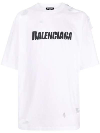 Balenciaga Boxy Logo Print T-shirt In Weiss