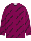 Balenciaga Oversized Logo-intarsia Jumper In Violett
