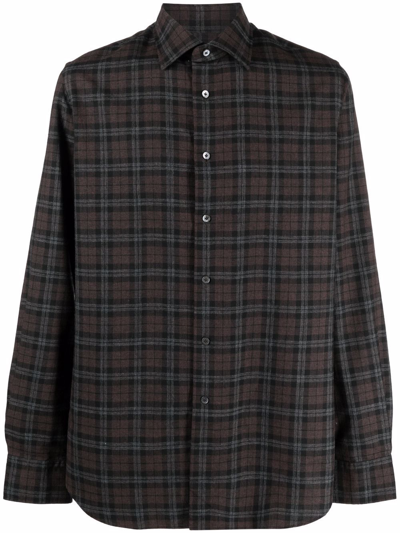 Xacus Tartan-print Wool Shirt In Braun