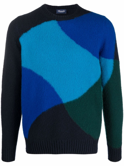 Drumohr Colour-block Round Neck Jumper In Blau