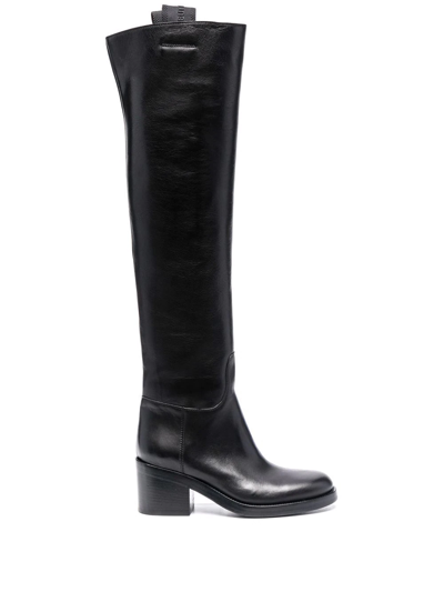Buttero Leather Thigh-high Boots In Schwarz