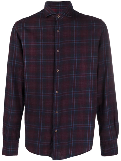 Deperlu Italian Check-neck Flannel Shirt - Atterley In Burgundy