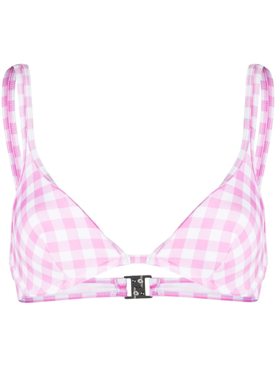 Ephemera Gingham Check Print Bikini Top In Pink