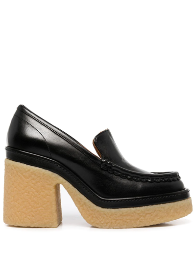 Chloé Jamie Scalloped Leather Platform Loafers In Black