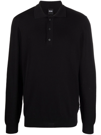 Hugo Boss Ulex Longsleeved Polo Shirt In Black