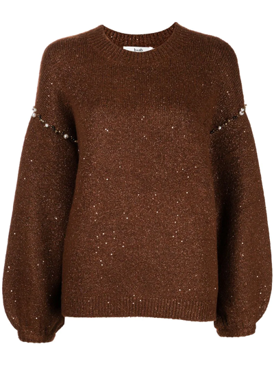 B+ab Bead-embellished Oversized Jumper In Brown