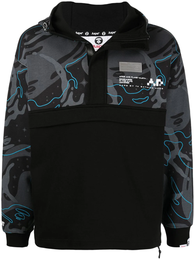 Aape By A Bathing Ape Abstract-print Panelled Hoodie In Black