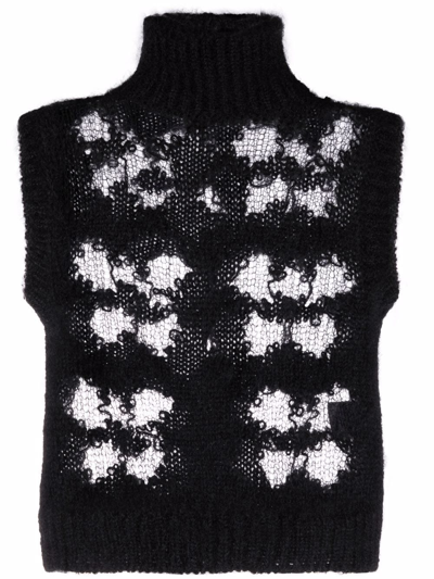 Cecilie Bahnsen Gabriella Sheer-knit Roll-neck Waistcoat In Black