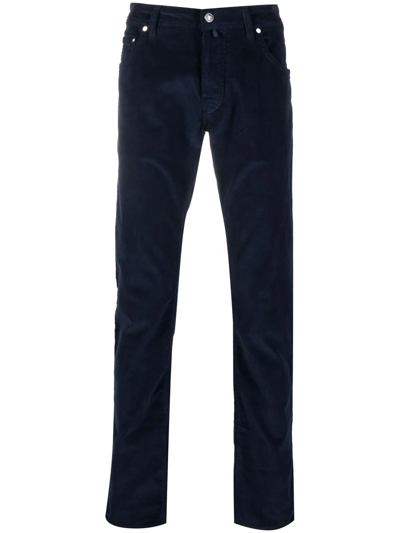 Jacob Cohen Handkerchief-detail Corduroy Straight Trousers In Blue