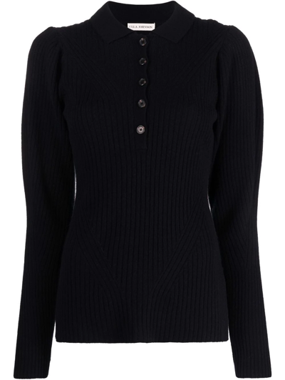 Ulla Johnson Ribbed-detail Polo-collar Sweater In Schwarz