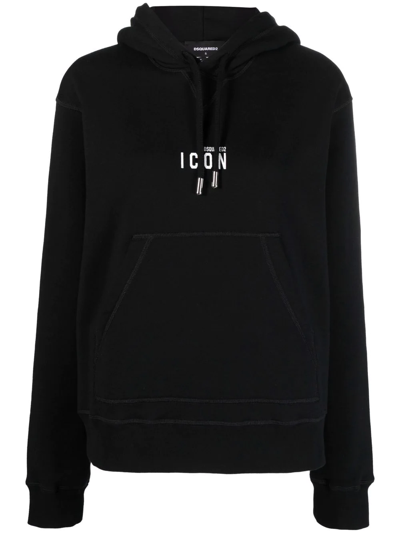 Dsquared2 Black Embroidered Icon Hoodie In Multi-colored