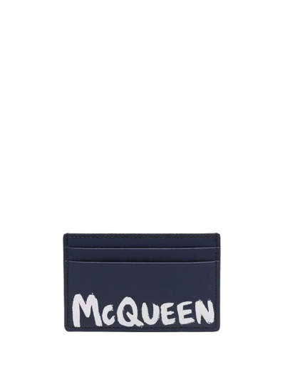 Alexander Mcqueen Graffiti Logo-print Cardholder In Blue