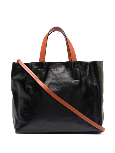 Marni Colour-block Leather Tote Bag In Black