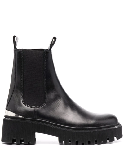 Maje Chunky Slip-on Leather Boots In Black