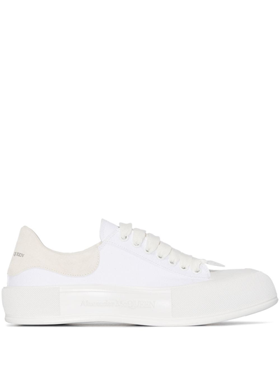 Alexander Mcqueen Men's Deck Lace-up Cotton-blend Low-top Trainers In White