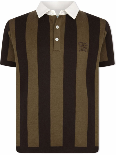 Fendi Kids' Striped Logo-embroidered Polo Shirt In Brown