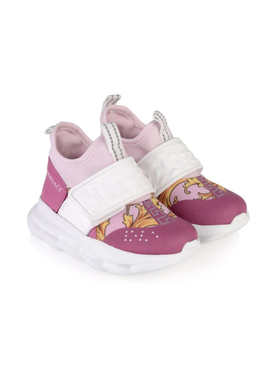 Versace Kids' Barocco-print Touch Strap Trainers In Pink