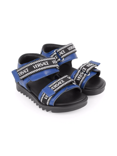 Versace Kids' Logo-tape Touch-strap Sandals In Blue