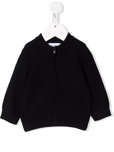 Emporio Armani Babies' Ribbed Zip-up Cardigan In Blue
