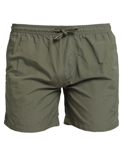Solid ! Swim Trunks In Military Green