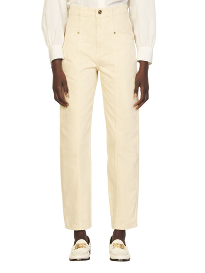 Sandro Straight Branded-patch Organic-denim Jeans In Off White
