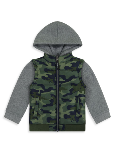 Andy & Evan Kids' Boy's Puffer Camo Waistcoat Hoodie Combo In Grey Camo