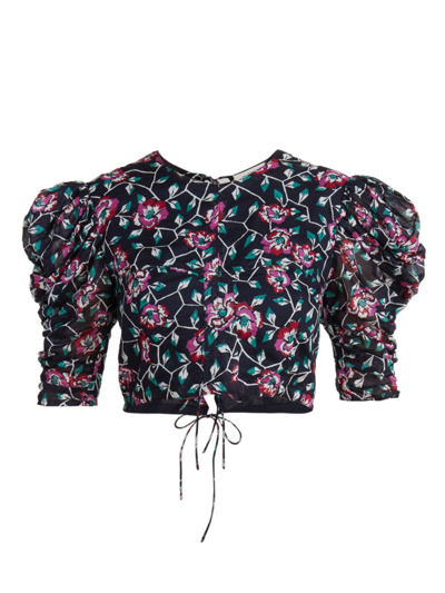 Isabel Marant Étoile Silva Cropped Open-back Floral-print Cotton-voile Blouse In Multi