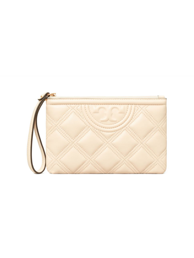 Tory Burch Fleming Quilted Leather Wristlet In New Cream