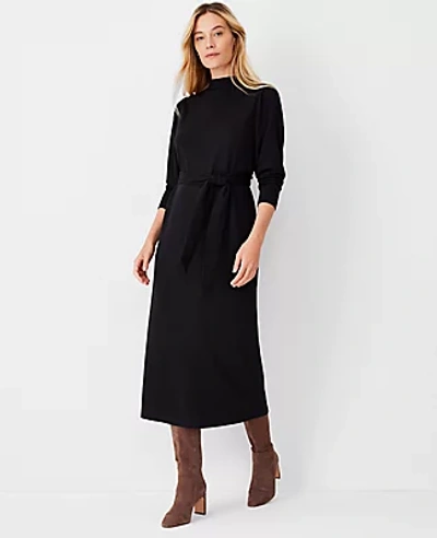 Ann Taylor Petite Belted Mock Neck Midi Dress In Black