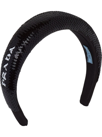 Prada Sequin-embellished Logo-detail Headband In Black