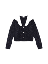 Ganni Cropped Embellished Poplin-collar Cable-knit Cardigan In Navy Blue Wool In Sky Captain