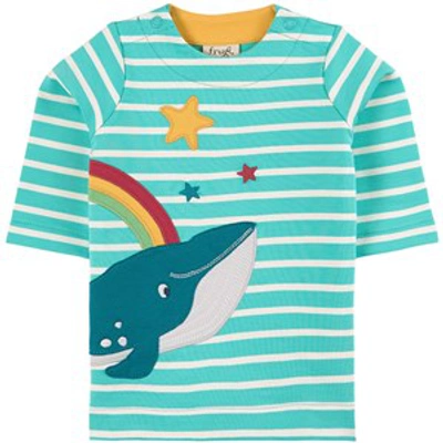 Frugi Kids' Lyla Loopback Dress Pacific Aqua Stripe/whale In Blue