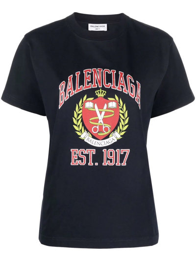 Balenciaga Est.1917 Crest Logo T-shirt In Blue