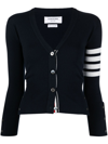 Thom Browne Classic V-neck Merino Wool Cardigan With Striped Detail In 蓝色
