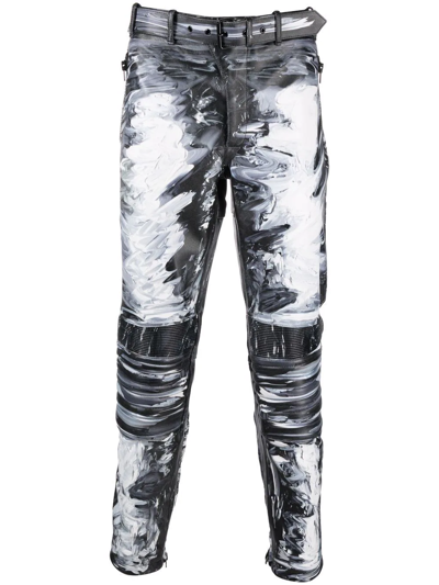 Moschino Graphic-print Skinny Trousers In 黑色