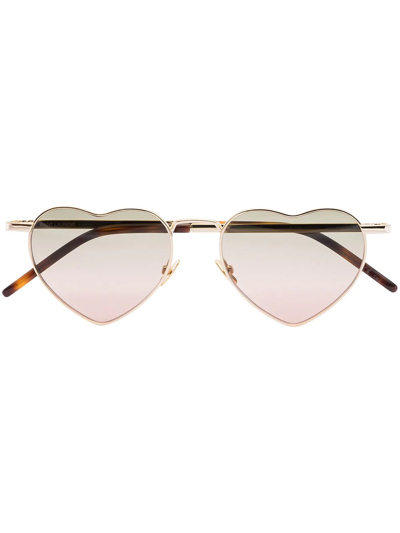 Saint Laurent Round-frame Heart-detail Sunglasses In Gold