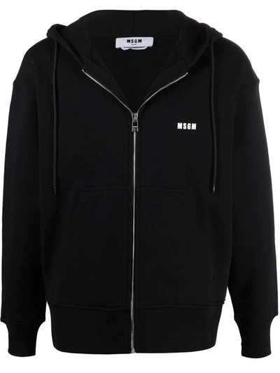 Msgm Logo-printed Zipped Hoodie In Black