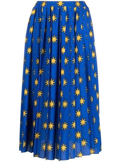 Alessandro Enriquez Starry Printed Pleated Skirt In Blue