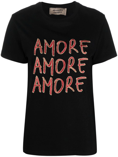 Alessandro Enriquez Amore Embroidered-logo T-shirt In Black