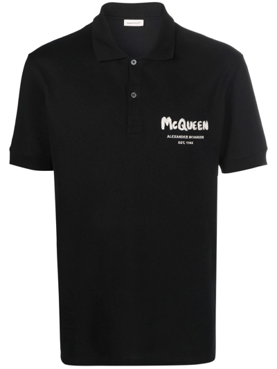Alexander Mcqueen Black Graffiti Logo Cotton Polo Shirt