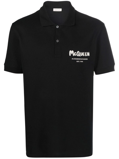 Alexander Mcqueen Graffiti Logo-embroidered Polo Shirt In Black