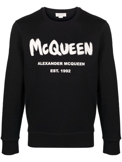 Alexander Mcqueen Graffiti Logo-print Cotton Sweatshirt In Black Multi