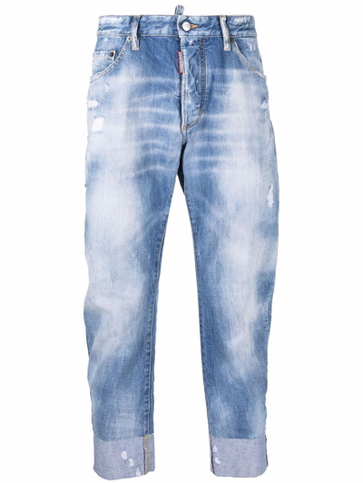 Dsquared2 Washed-effect Cropped Jeans In Light Blue
