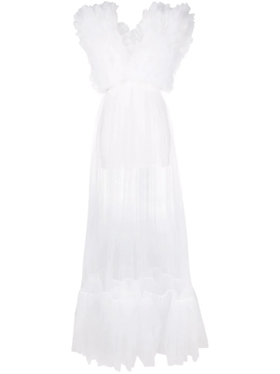 Alchemy X Lia Aram Ruffled Tulle Long Dress In White
