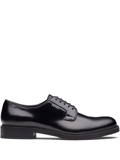 Prada Brushed-leather Derby Shoes In Black