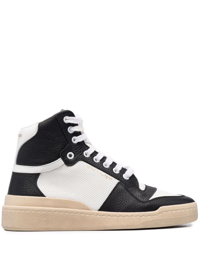 Saint Laurent Sl24 Perforated Leather High-top Trainers In White