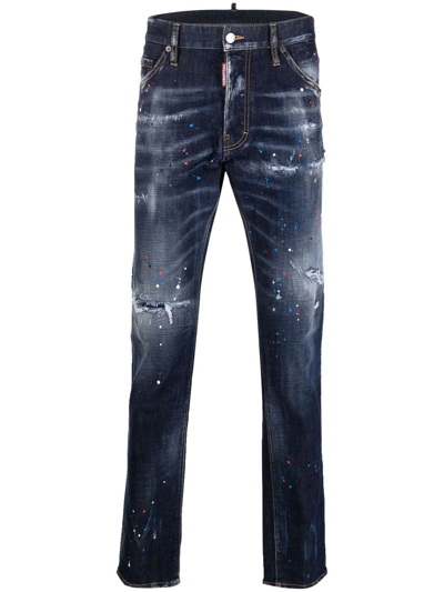 Dsquared2 Blue Faded Distressed Slim-cut Jeans