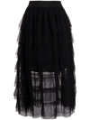 Maje Josepha Ruffle-tiered Tulle Midi Skirt In Black